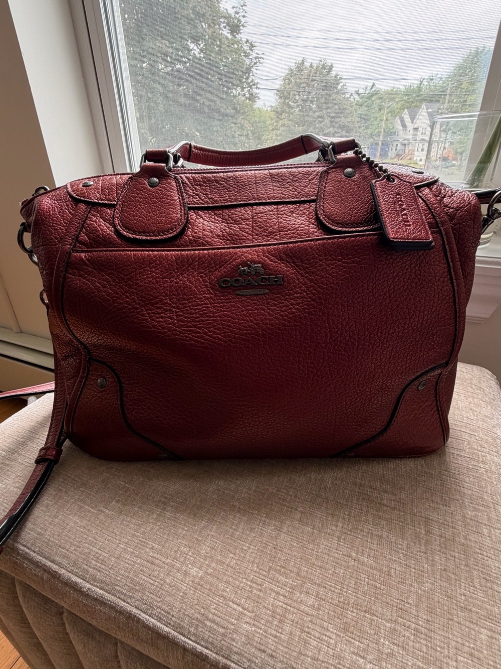 Coach Pebbled Leather Satchel - Burgundy